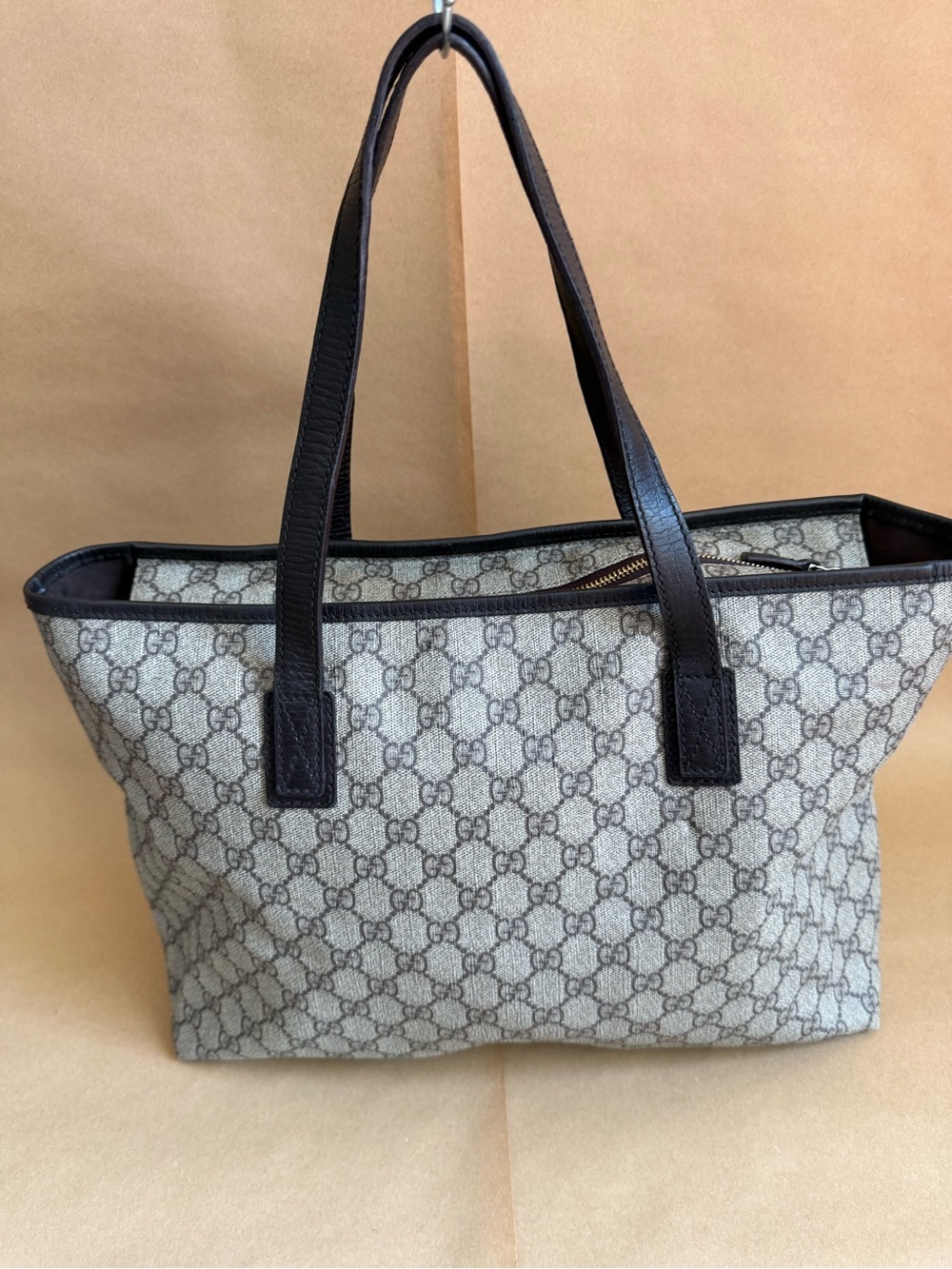 Gucci Brown GG Canvas Tote with Dark Brown Leather Trim - Picture 2 of 15